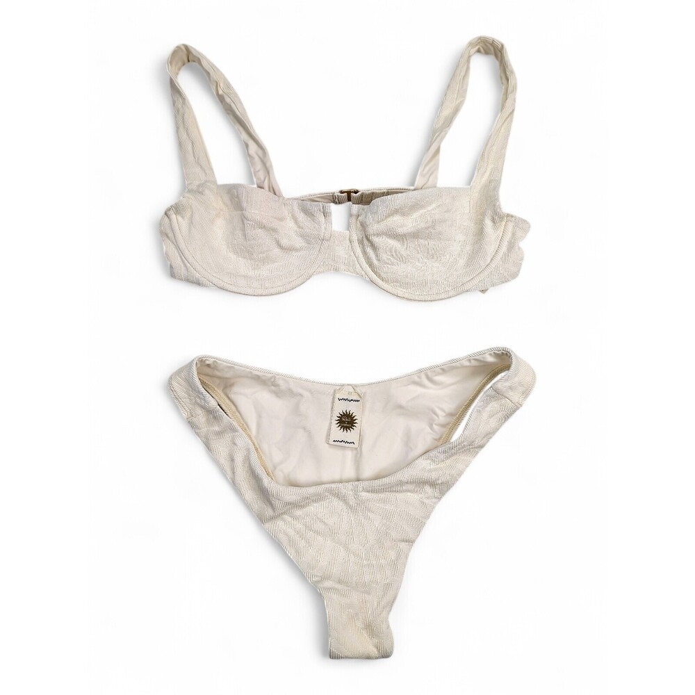 Rails White Ribbed Underwire Bikini Set Top M Bottom‎ S